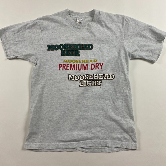 Vintage 90s Moosehead Premium Dry Beer T Shirt Mens Medium Single Stitch Canada - Picture 1 of 13
